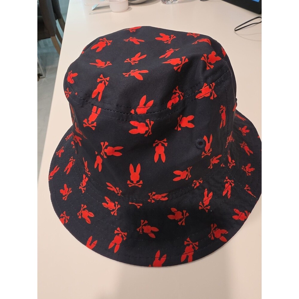 Psycho Bunny All-Over Print Bucket Hat Navy Red Logo Skull Crossbones OS TU